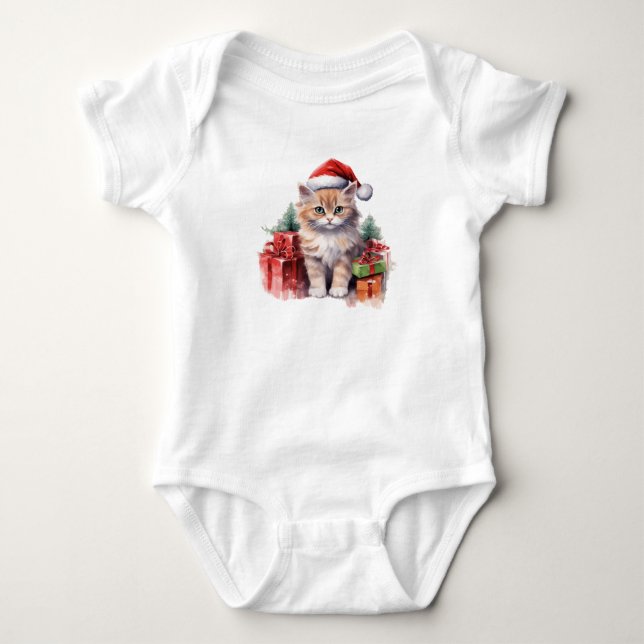 Cool Santa Cat Baby Bodysuit (Front)