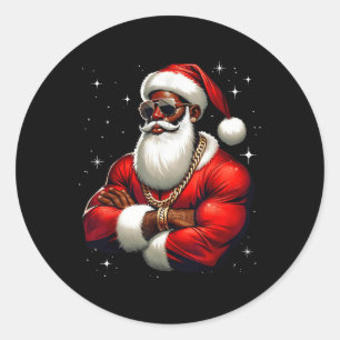 Cool Santa Christmas Xmas Black Man Pyjamas Family Classic Round Sticker