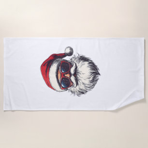 Cool Santa Claus Face Retro Sunglasses Christmas M Beach Towel