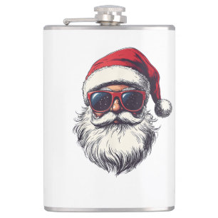 Cool Santa Claus Face Retro Sunglasses Christmas M Hip Flask