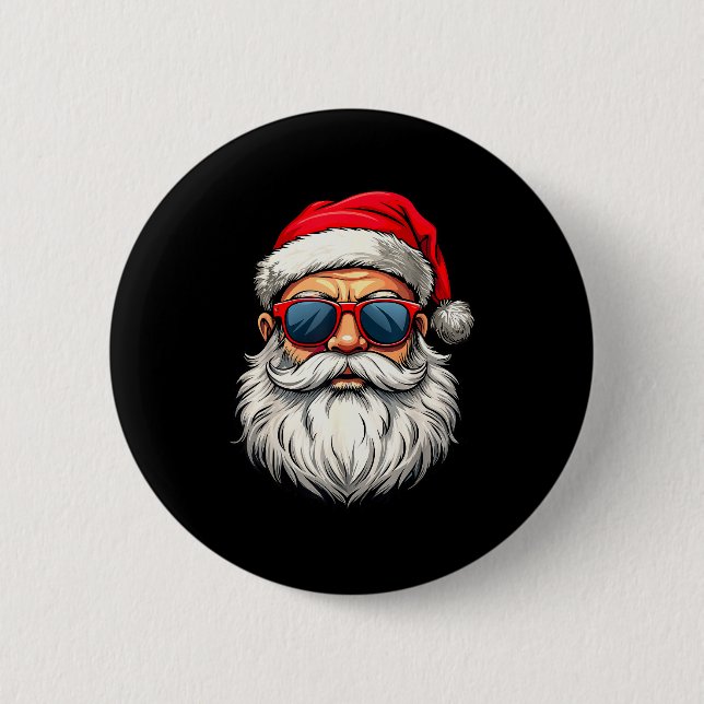Cool Santa Claus Face Retro Sungles Christmas Men  2 Inch Round Button (Front)