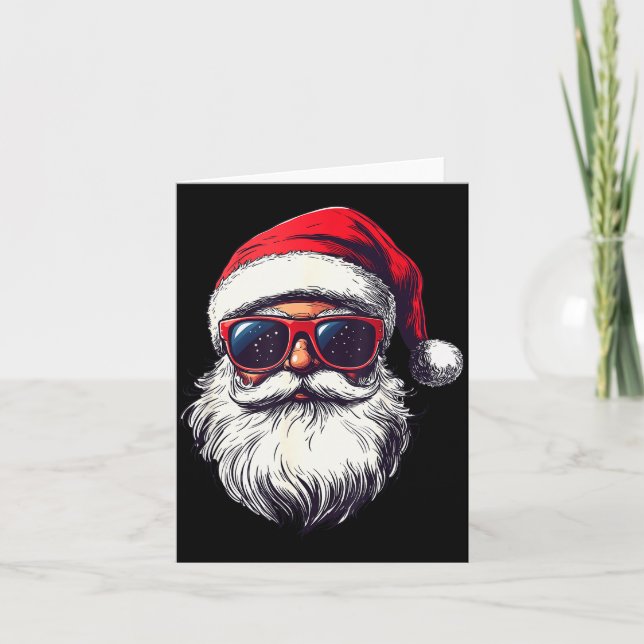 Cool Santa Claus Face Retro Sungles Christmas Men  Card (Front)