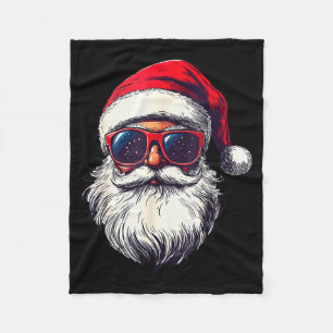 Cool Santa Claus Face Retro Sungles Christmas Men  Fleece Blanket