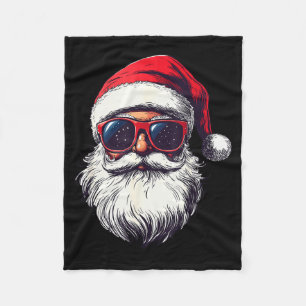 Cool Santa Claus Face Retro Sungles Christmas Men  Fleece Blanket