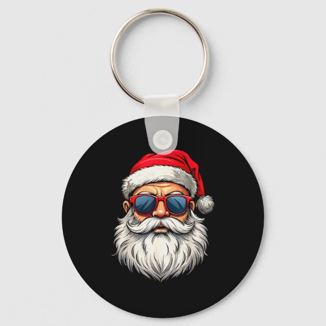Cool Santa Claus Face Retro Sungles Christmas Men  Keychain (Front)