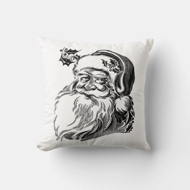 Cool Santa Claus Head Sketch Throw Pillow (Front)