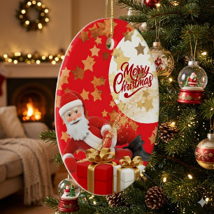 Cool Santa Claus Holiday in Christmas 🎅 Ceramic Ornament
