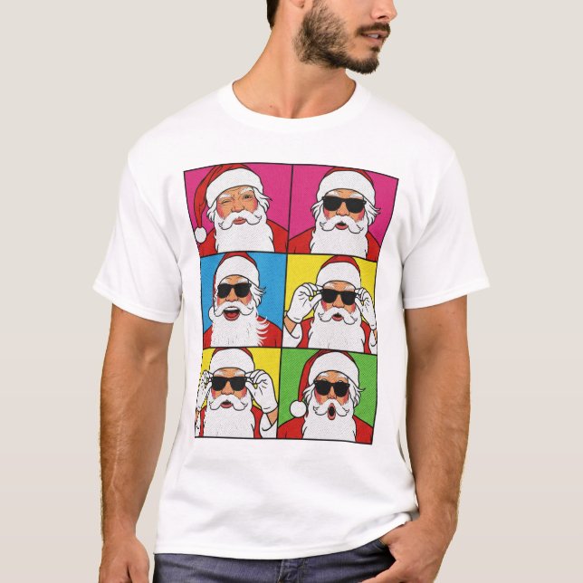 Cool Santa Claus Pop Art with Sunglasses - Retro C T-Shirt (Front)