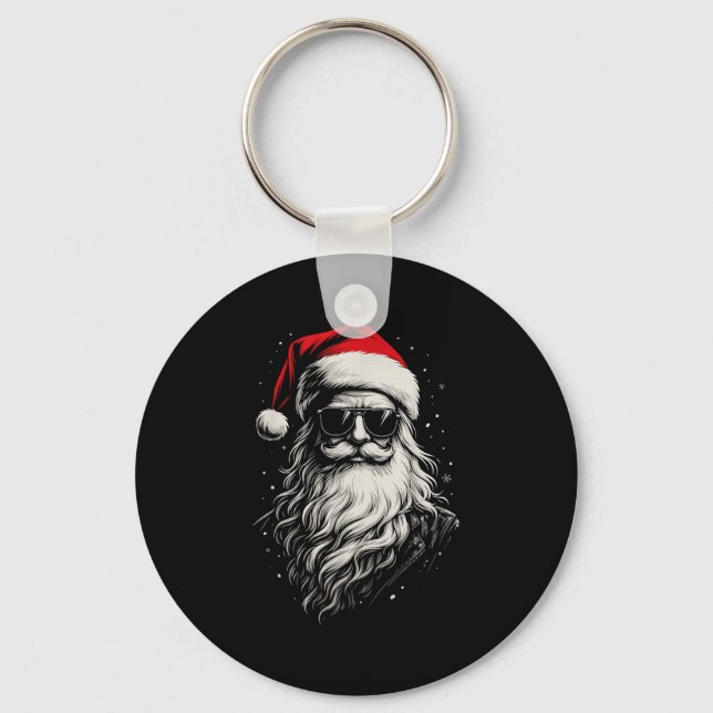 Cool Santa Clause Christmas Funny Santa Sungles Me Keychain (Front)