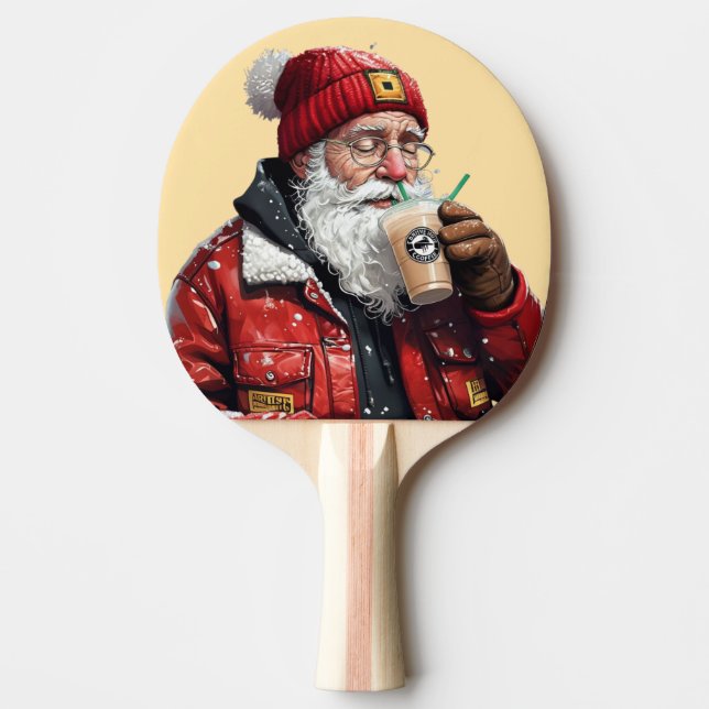Cool Santa Drinking Iced Coffee Christmas Art Ping Pong Paddle (Front)