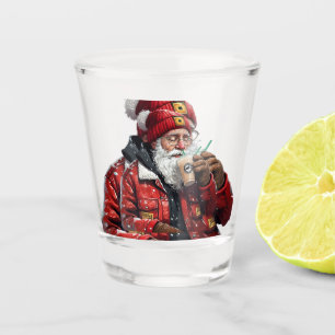 Cool Santa Drinking Iced Coffee Christmas Art Shot Glass