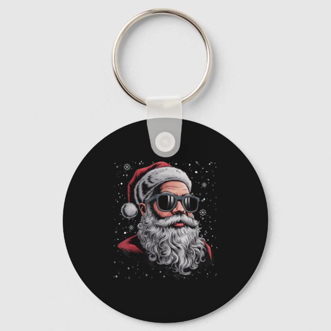 Cool Santa Face Beard &amp; Gles Christmas Funny M Keychain (Front)
