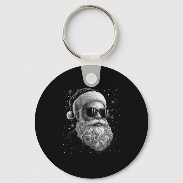 Cool Santa Face Beard &amp; Gles Christmas Funny M Keychain (Front)