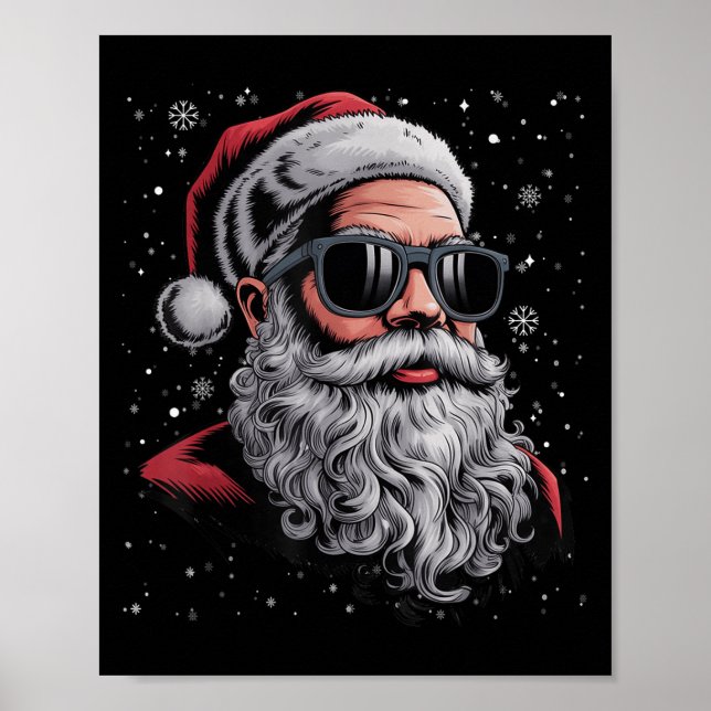 Cool Santa Face Beard &amp; Gles Christmas Funny M Poster (Front)