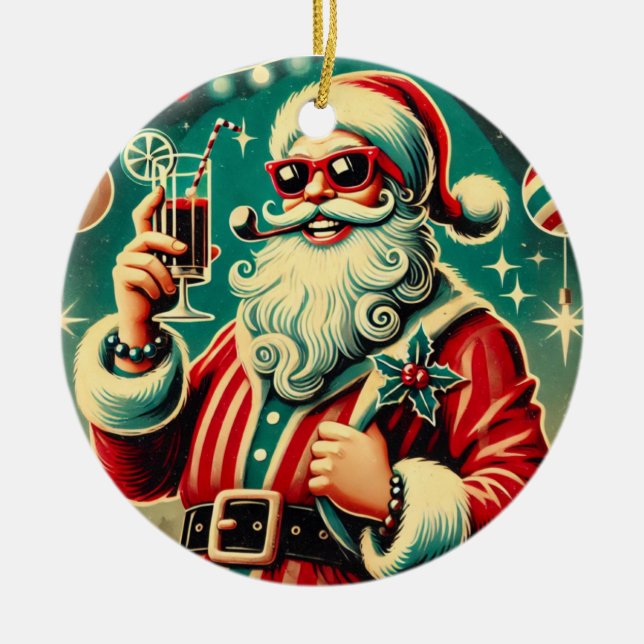 Cool Santa Funny Christmas  Ceramic Ornament (Front)