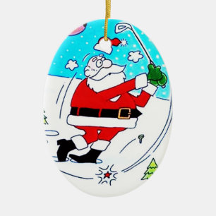 ***COOL SANTA GOLFING*** CERAMIC ORNAMENT
