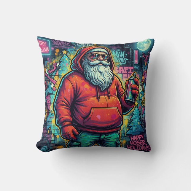 Cool Santa Graffiti – Urban Christmas Style Throw Pillow (Front)