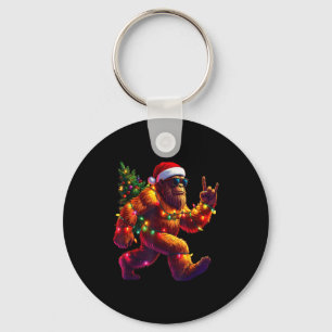 Cool Santa Hat Bigfoot Christmas Lights Festive Ho Keychain