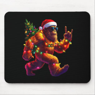 Cool Santa Hat Bigfoot Christmas Lights Festive Ho Mouse Pad