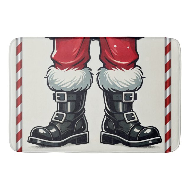 Cool Santa in Black Boots Christmas Holiday  Bath Mat (Front)