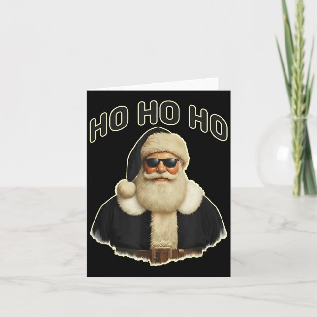 Cool Santa In Black Hat Sungles Graphic  Card (Front)