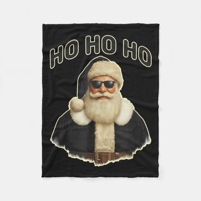 Cool Santa In Black Hat Sungles Graphic  Fleece Blanket (Front)