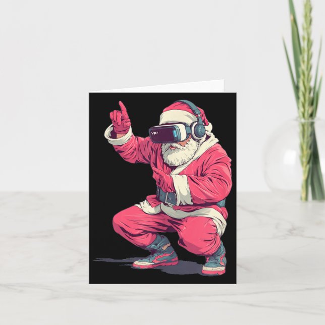 Cool Santa Moves With Vr Headset For Gaming Christ Card (Front)