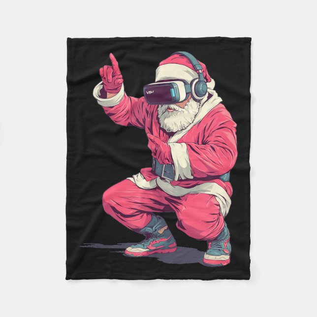 Cool Santa Moves With Vr Headset For Gaming Christ Fleece Blanket (Front)