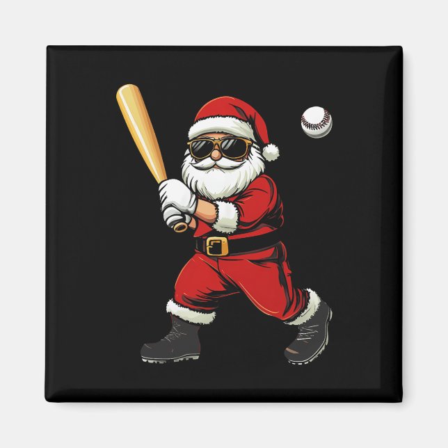 Cool Santa Playing Baseball Christmas Baseball Men Magnet (Front)