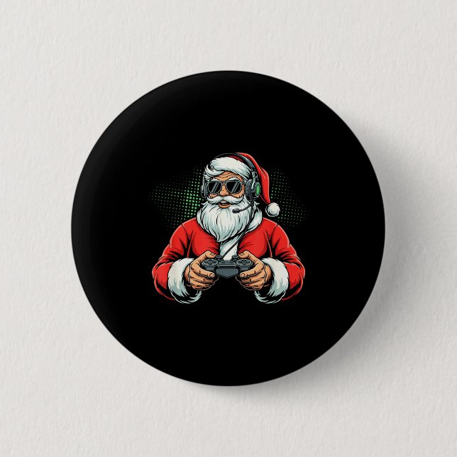 Cool Santa Playing Video Games Christmas Gamer Boy 2 Inch Round Button (Front)