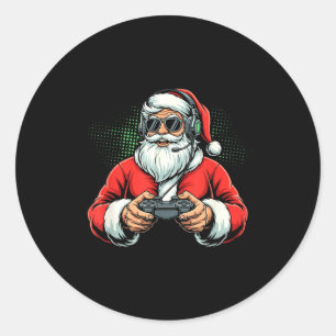 Cool Santa Playing Video Games Christmas Gamer Boy Classic Round Sticker
