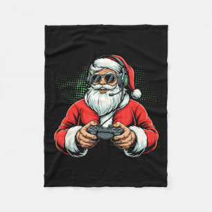 Cool Santa Playing Video Games Christmas Gamer Boy Fleece Blanket