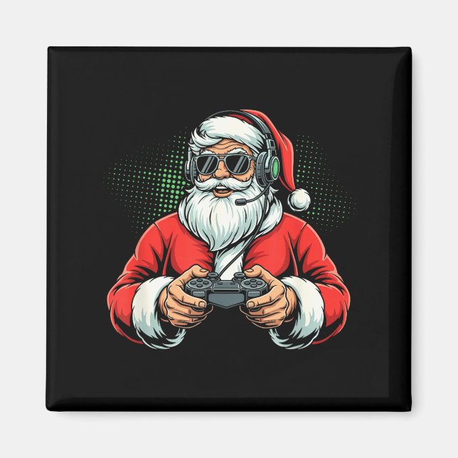 Cool Santa Playing Video Games Christmas Gamer Boy Magnet (Front)