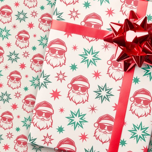 Cool Santa retro pale red green cream Christmas Wrapping Paper (Cool Santa retro pale red green cream Christmas Wrapping Paper)