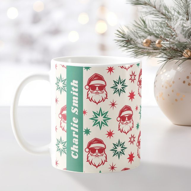 Cool Santa retro stars pale red green Christmas Coffee Mug (Cool Santa retro stars pale red green Christmas Coffee Mug)