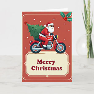 Cool Santa Riding Motorcycle Christmas Card