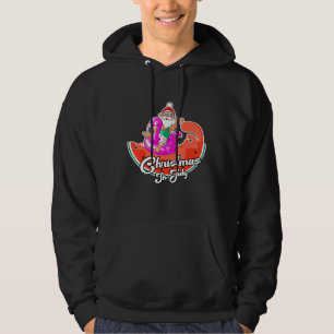 Cool Santa Riding Pink Flamingo Christmas In July  Hoodie