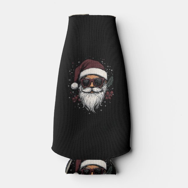 Cool Santa with Sunglasses Christmas Bottle Cooler (Front)