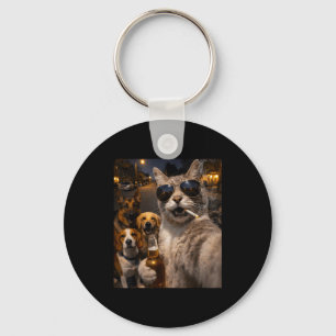 Cool sarcastic cat with dogs selfie meme animal keychain
