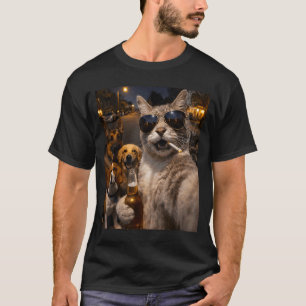 Cool sarcastic cat with dogs selfie meme animal T-Shirt