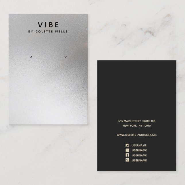 Cool Satin Silver Watercolor Earring Display Business Card (Front/Back)