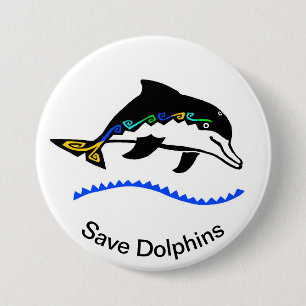  Cool Save DOLPHINS  - Endangered animal graphic - 3 Inch Round Button