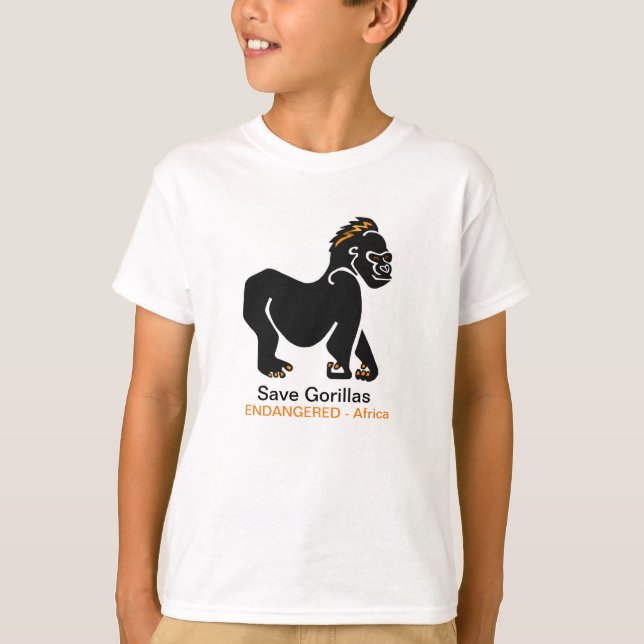 Cool Save GORILLAS -Endangered animal graphic T-Shirt (Front)