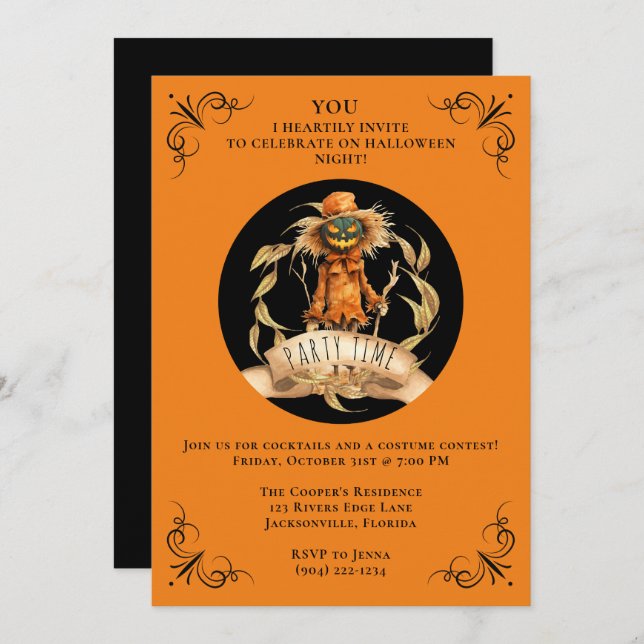 Cool Scarecrow Halloween Party Invite (Front/Back)