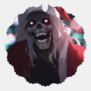 Cool Scary Creepy Skull Santa Claus Xmas Ornament Card
