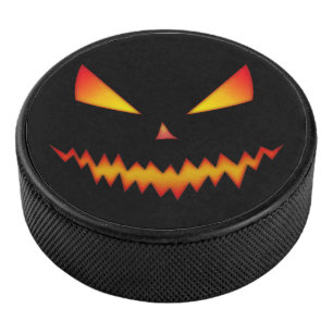 Cool scary Jack O'Lantern face Halloween Hockey Puck