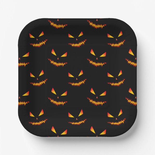 Cool scary Jack O'Lantern face Halloween pattern Paper Plate (Front)