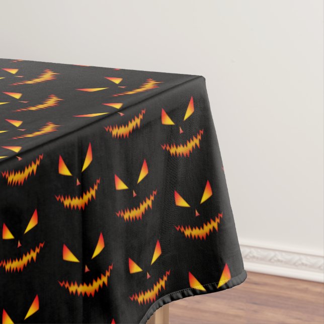 Cool scary Jack O'Lantern face Halloween pattern Tablecloth (In Situ)