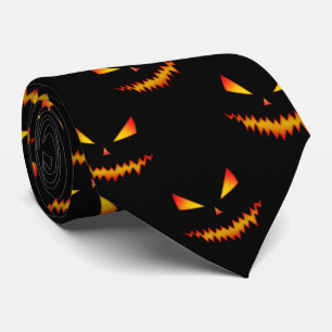 Cool scary Jack O'Lantern face Halloween pattern Tie