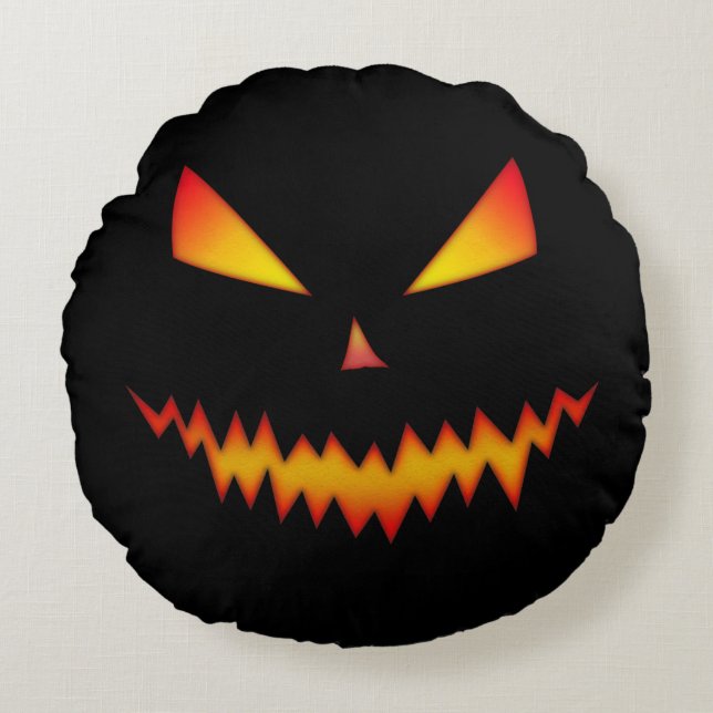 Cool scary Jack O'Lantern face Halloween Round Pillow (Front)